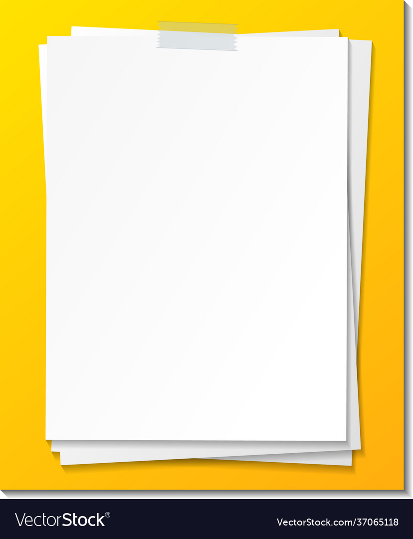 Empty paper note template stick with tape vector image Empty paper note template stick with tape