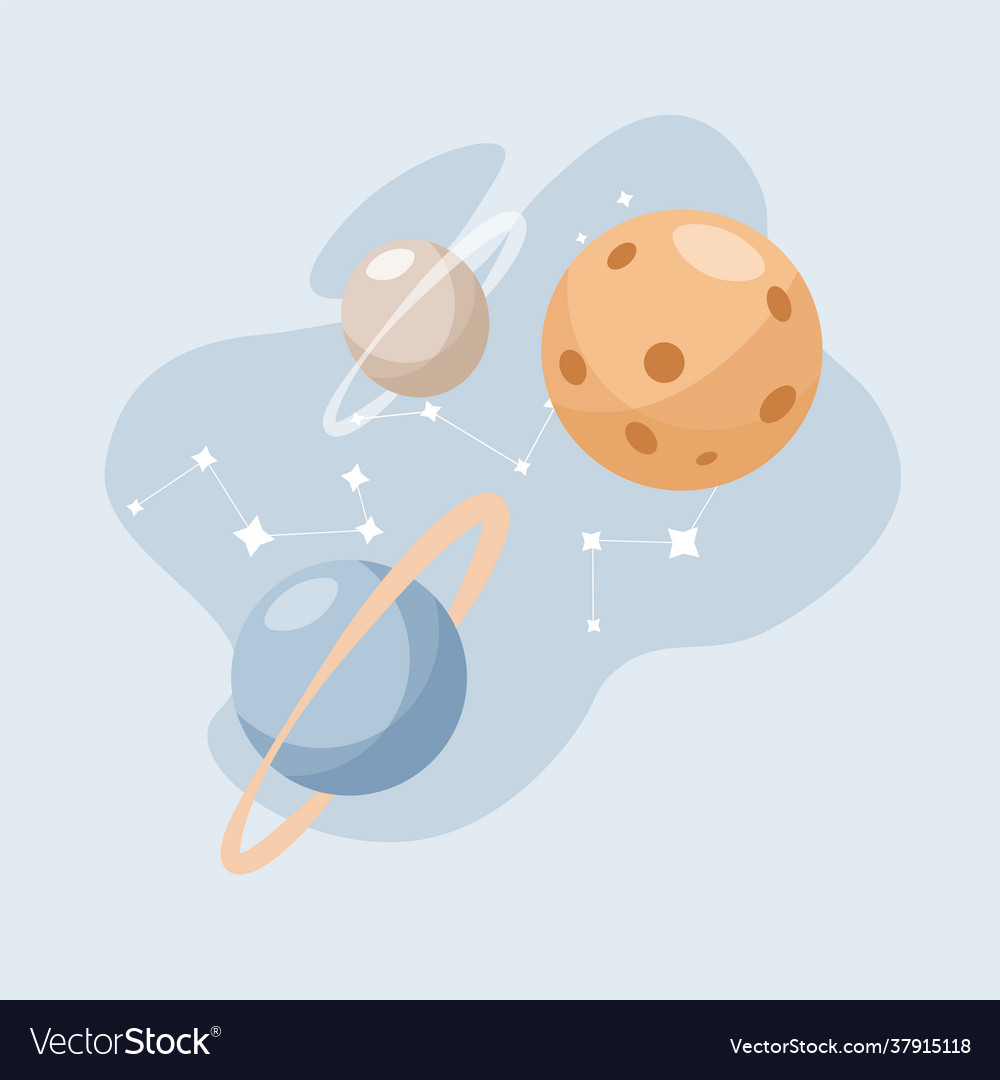 Planets and constellations in outer space vector image Planets and constellations in outer space