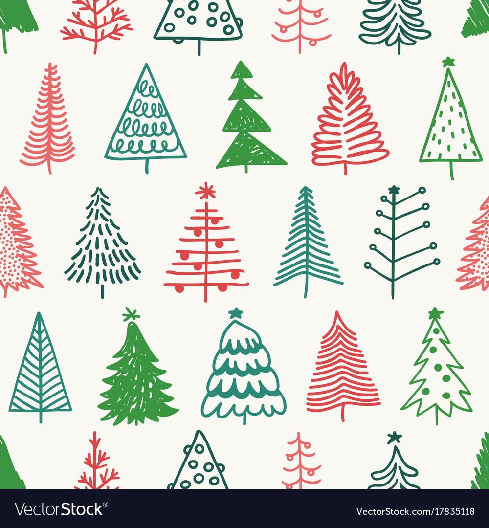 Cute Hand Drawn Seamless Pattern Cozy Christmas Background Vector