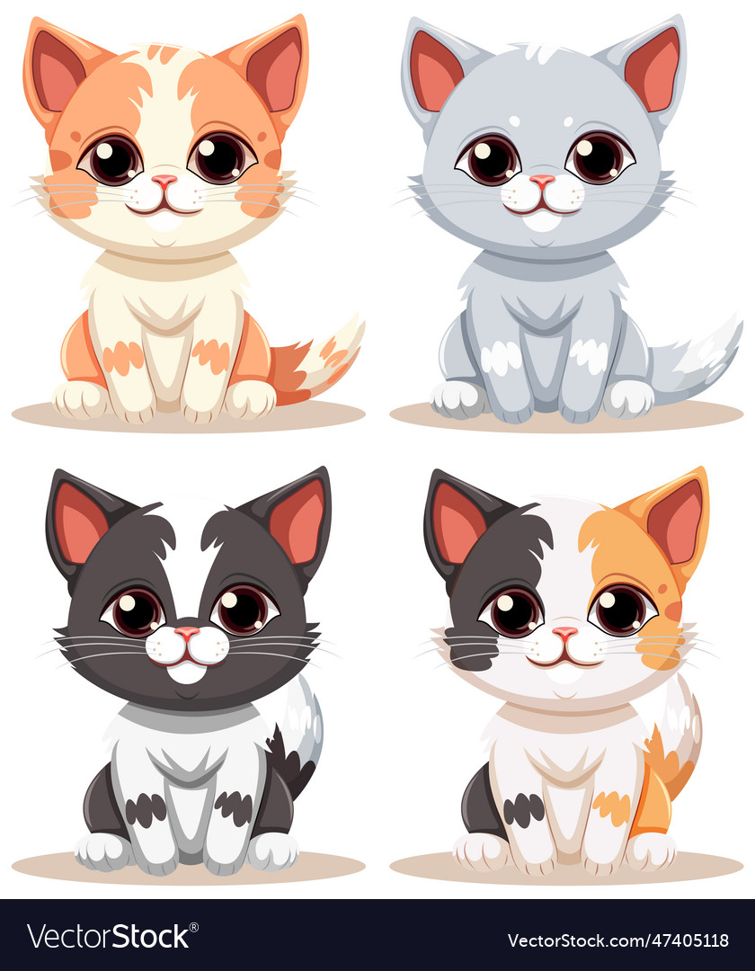 Set of cute cat cartoon character Royalty Free Vector Image