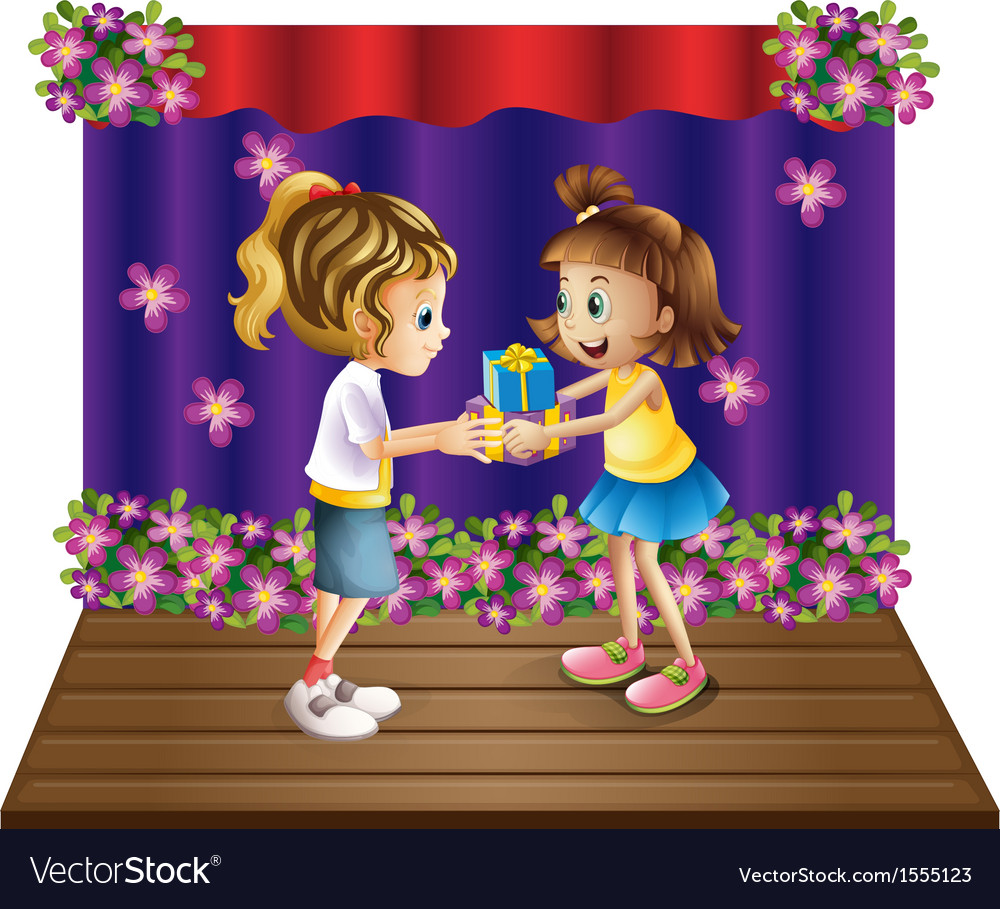 a-girl-giving-gifts-to-her-friend-royalty-free-vector-image