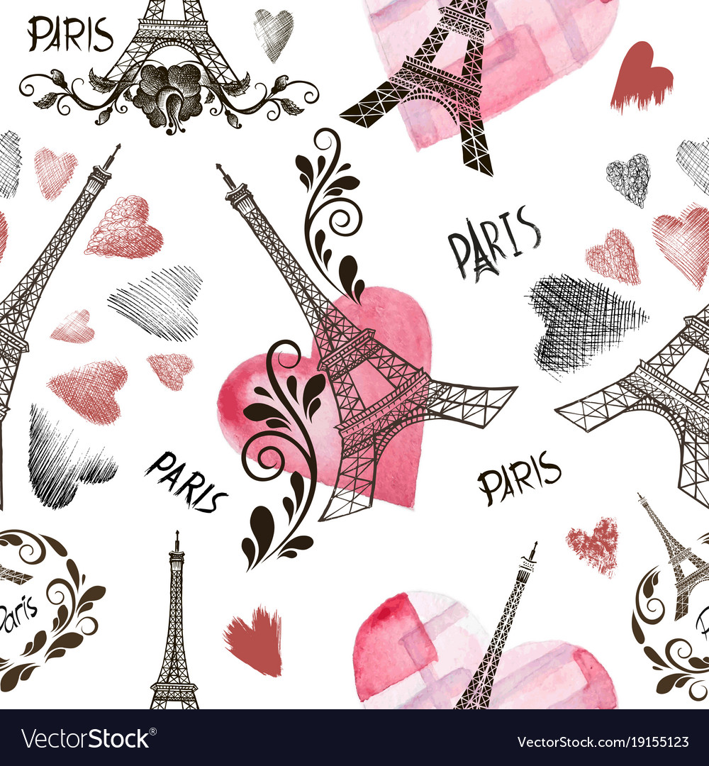 Parisian Heart Eiffel Tower Seamless Pattern