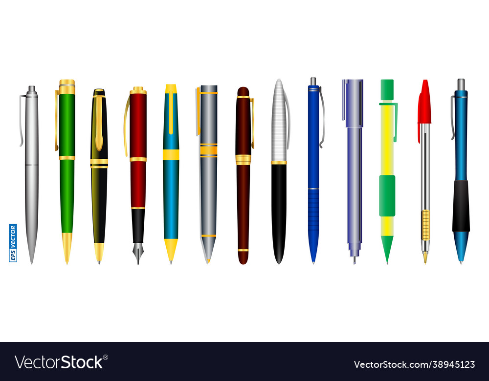 Realistic Pens Isolated Fountain Pens And Spring Vector Image