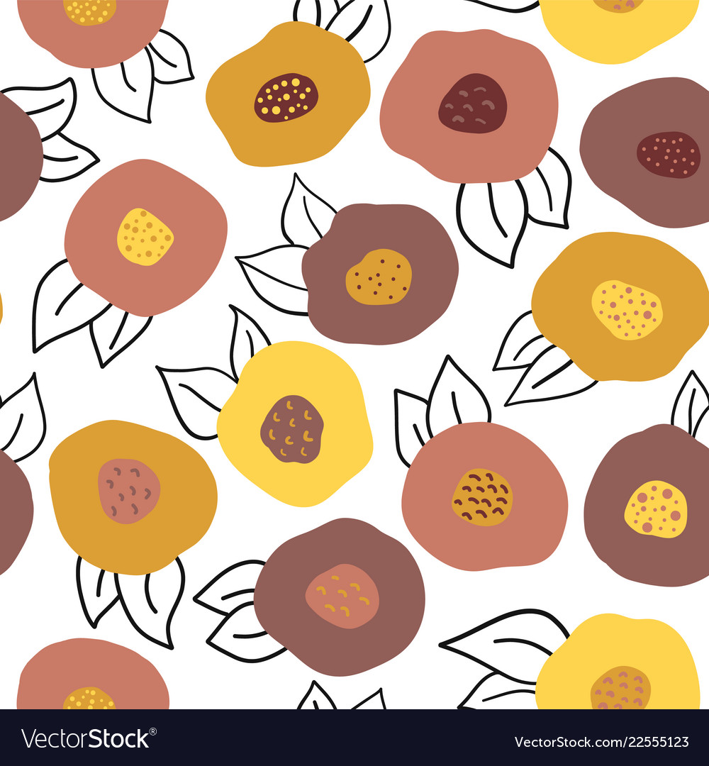 Seamless autumn doodle flowers pattern