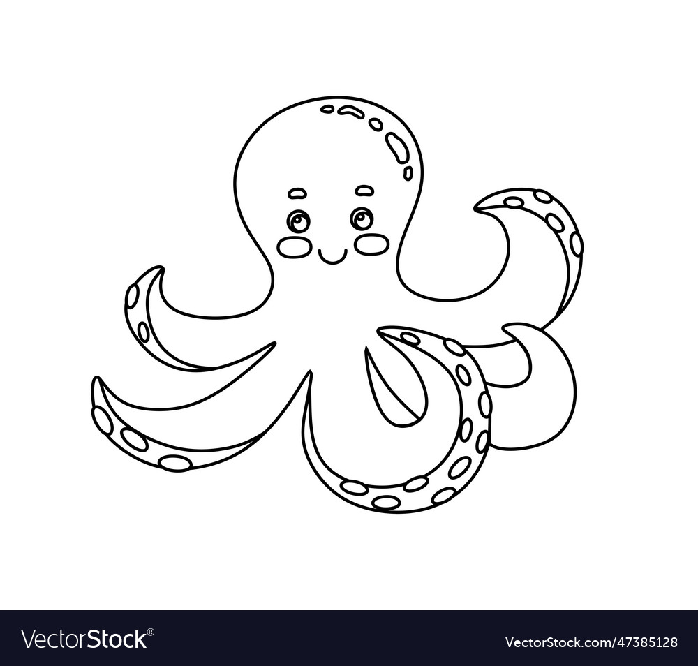 Character octopus black and white coloring book Vector Image