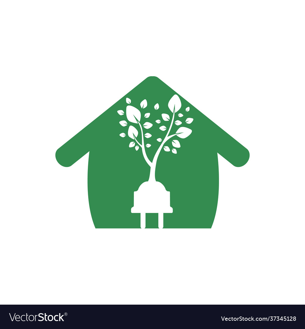 Electric Plug Icon With Tree And Home Royalty Free Vector