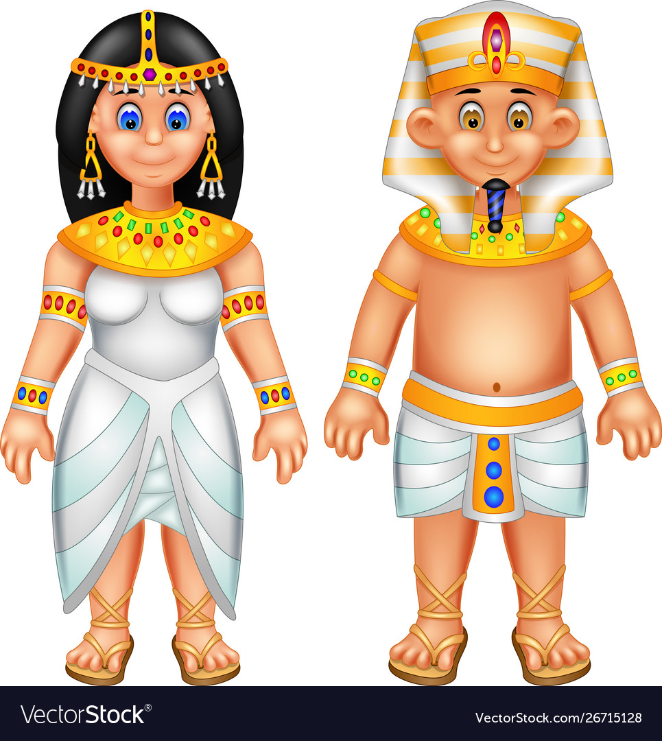 Funny couple wearing egypt ethnic clothes cartoon