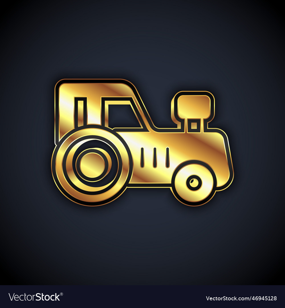 Gold tractor icon isolated on black background