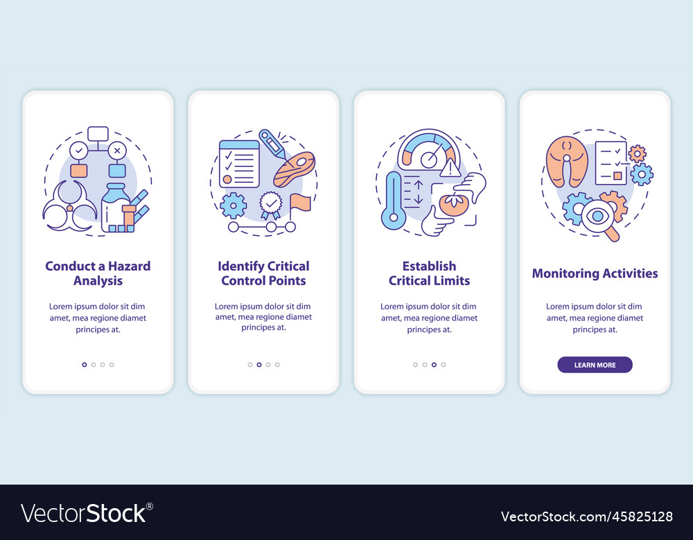 Haccp principles onboarding mobile app screen vector image Haccp principles onboarding mobile app screen