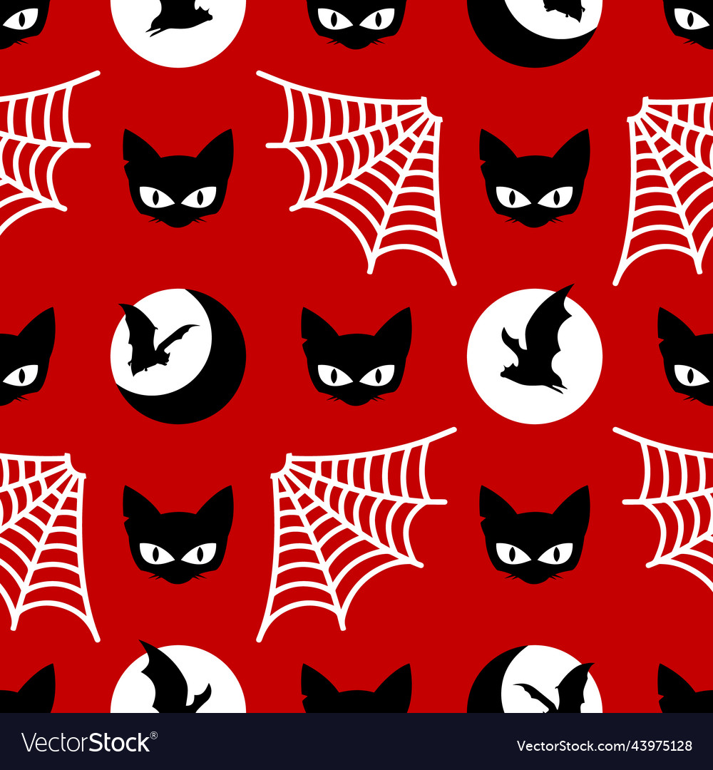 Halloween seamless pattern with cats bats web