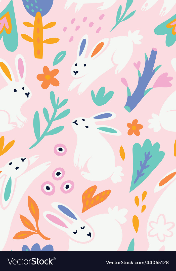 Nahtloses Muster mit weißen Kaninchen Blumen vector image Nahtloses Muster mit weißen Kaninchen Blumen