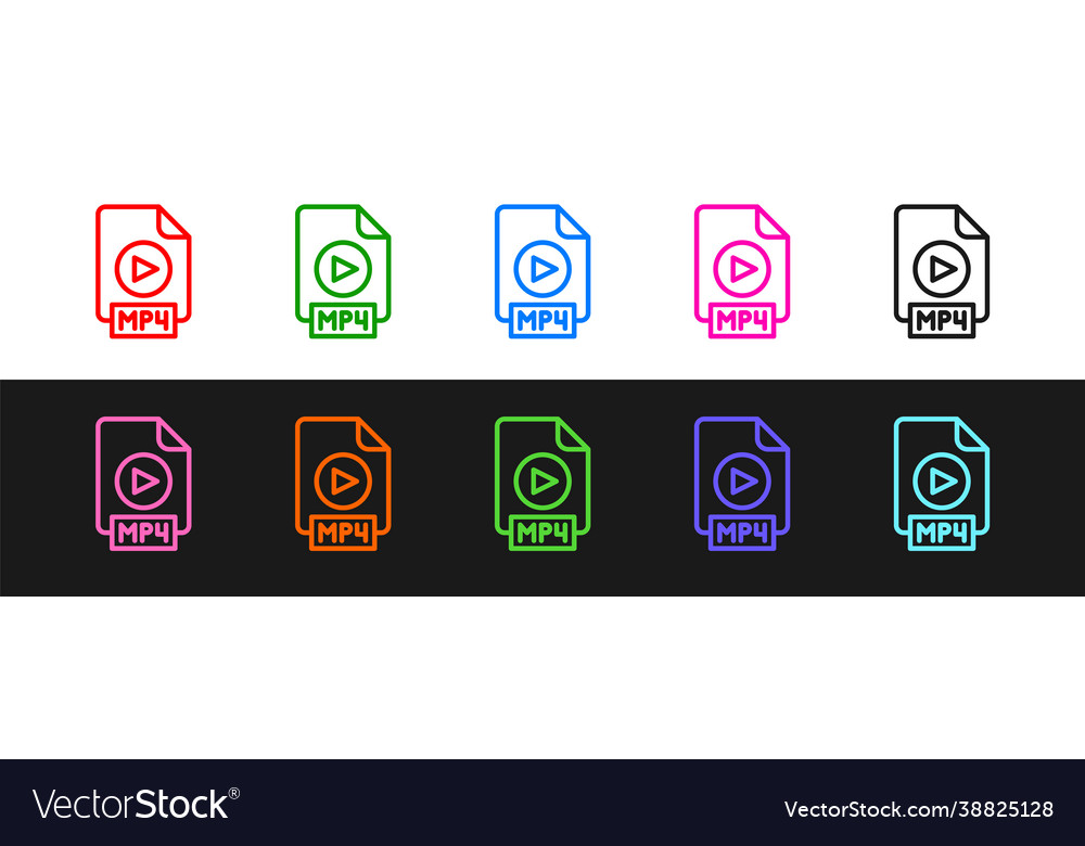 Set line mp4 file document download button vector image Set line mp4 file document download button