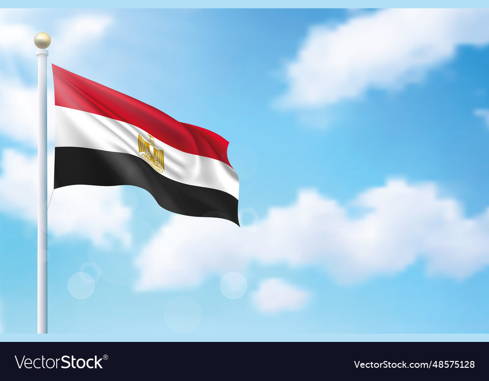 Waving flag of egypt on sky background template