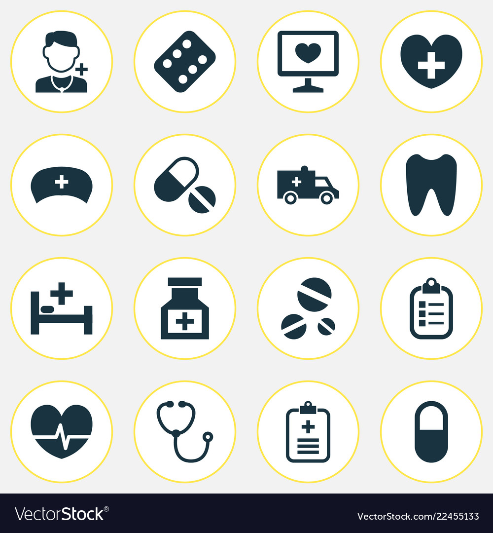 Antibiotic icons set with doctor heart pill