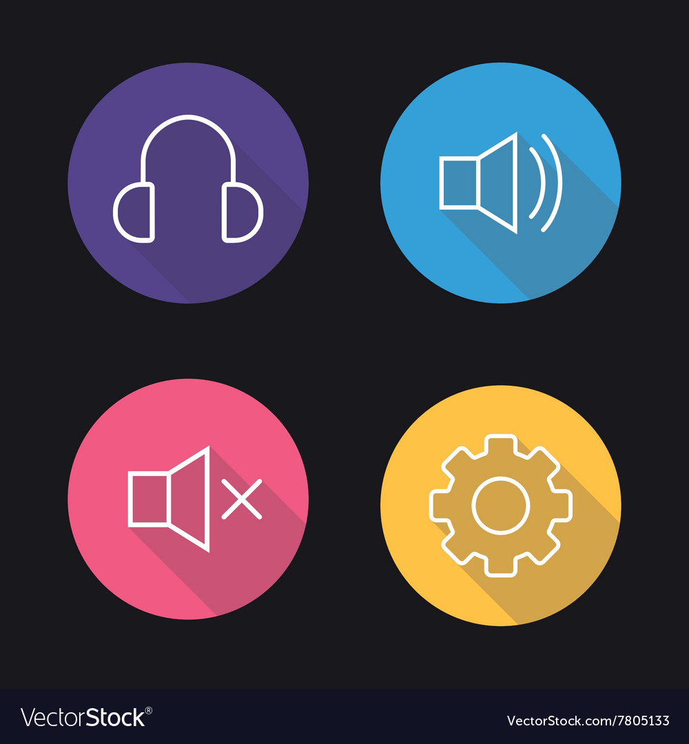 Audio player flat linear icons set