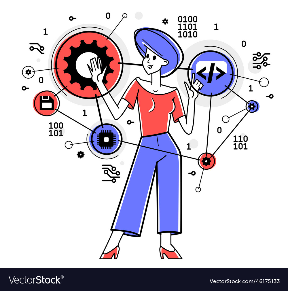 Computer engineer in work outline programmer vector image Computer engineer in work outline programmer