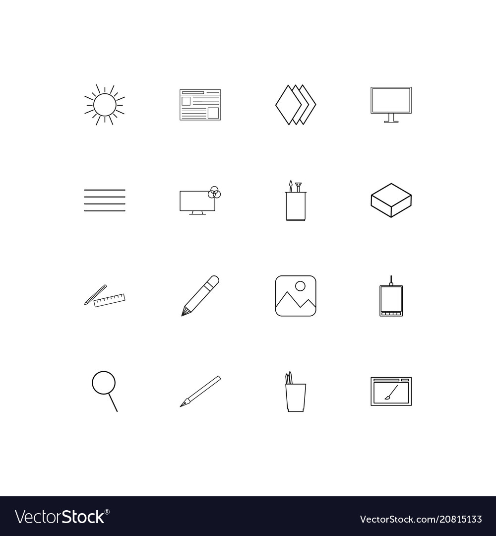 Creative process and design linear thin icons set