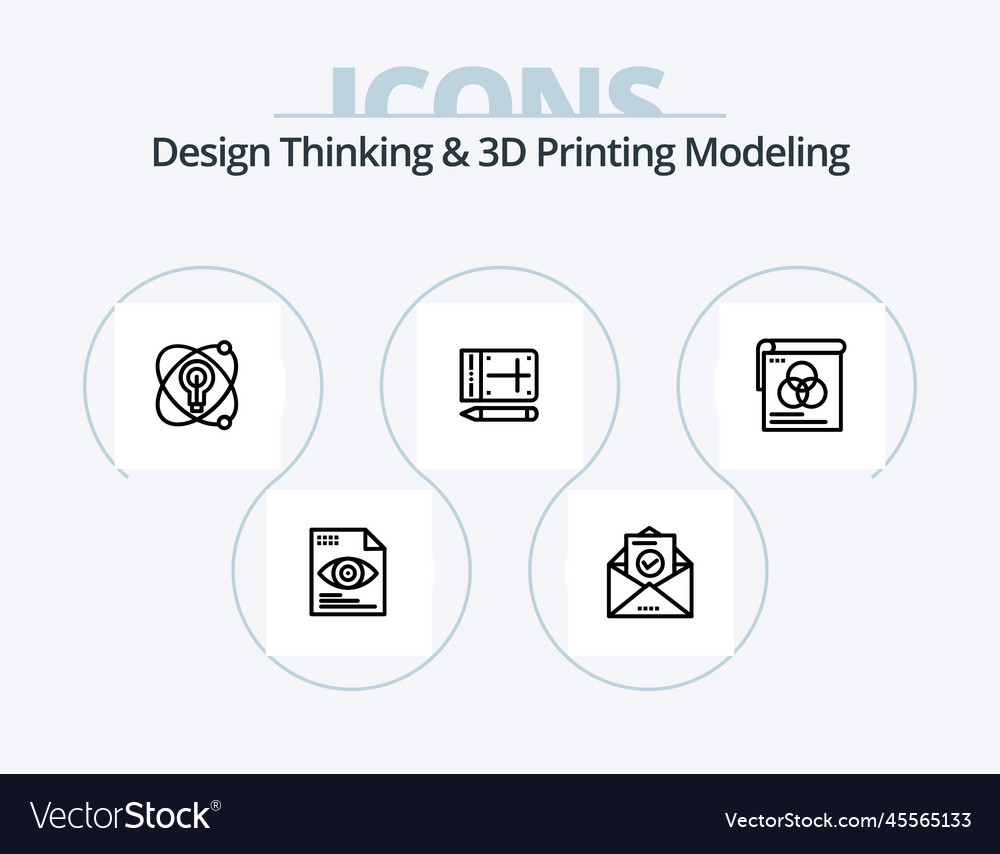 Design thinking and d printing modeling line icon