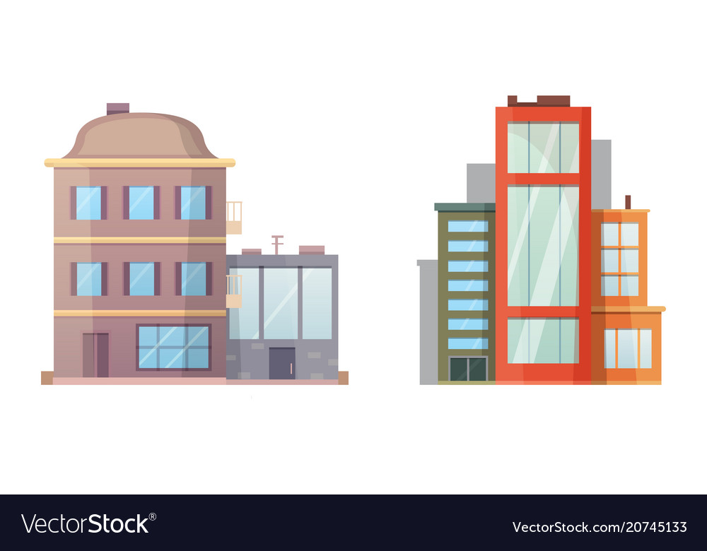 Flaches Design von Retro- und modernen Stadthäusern alt