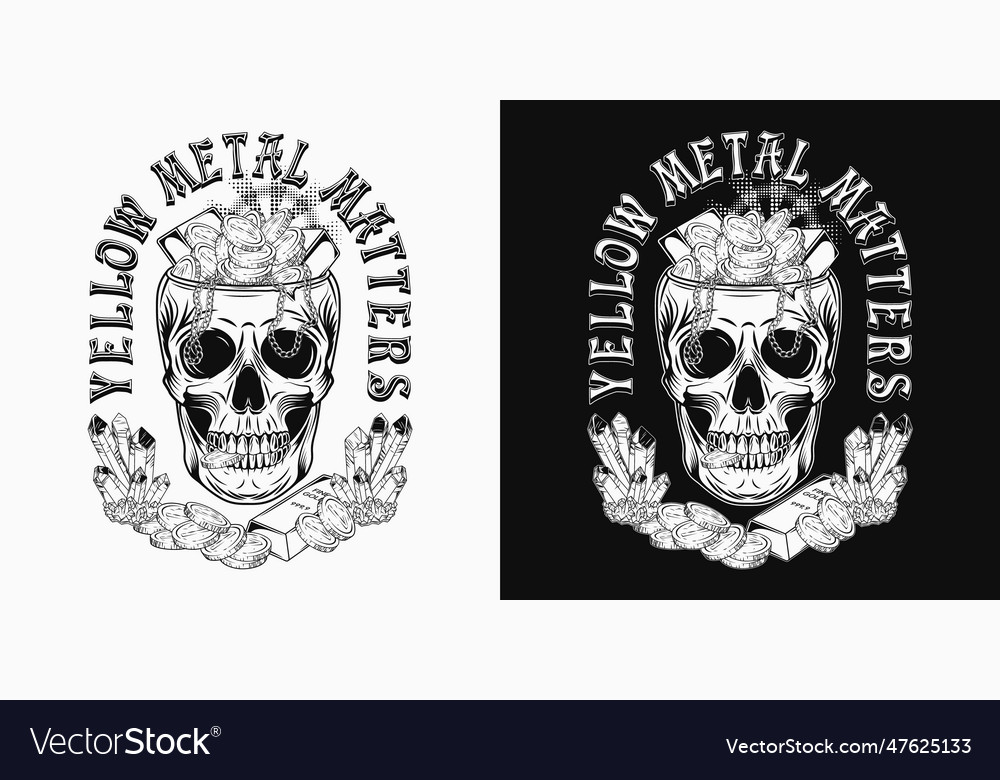 Label with skull full of golden treasure text Vector Image