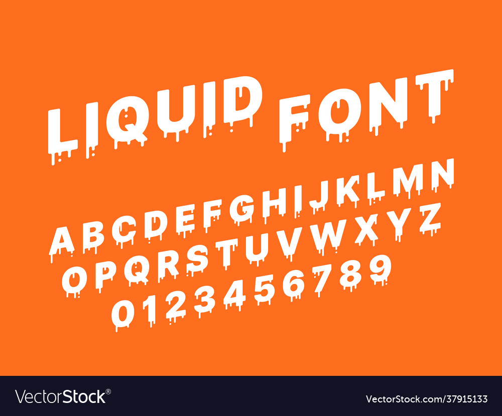 Liquid melting font flowing down diagonal white Vector Image