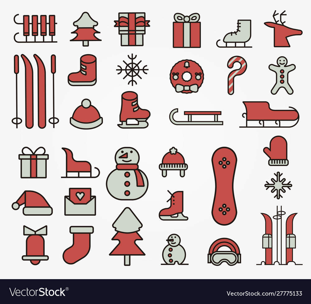 Merry Christmas Time Icon Set Royalty Free Vector Image