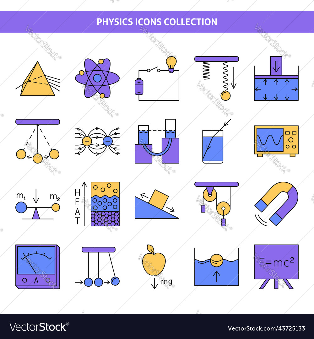 Physics icon set in colored line style