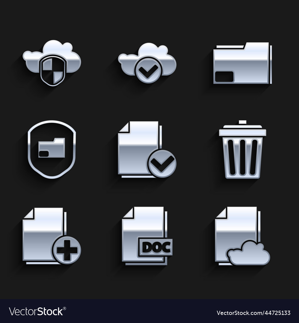 Set document and check mark doc file vector image Set document and check mark doc file