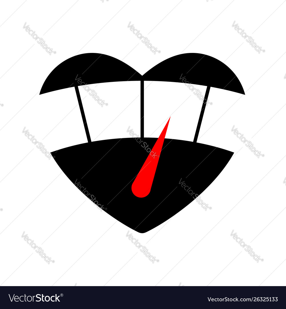 Speedometer with red arrow in heart icon black