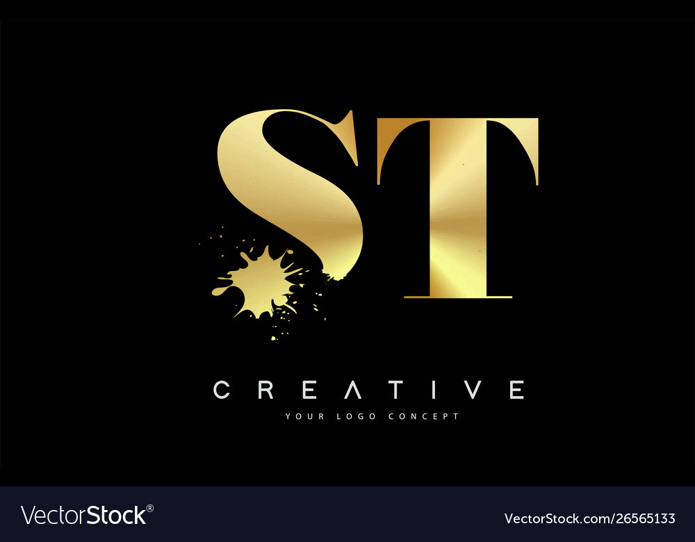St s t letter logo with gold melted metal splash