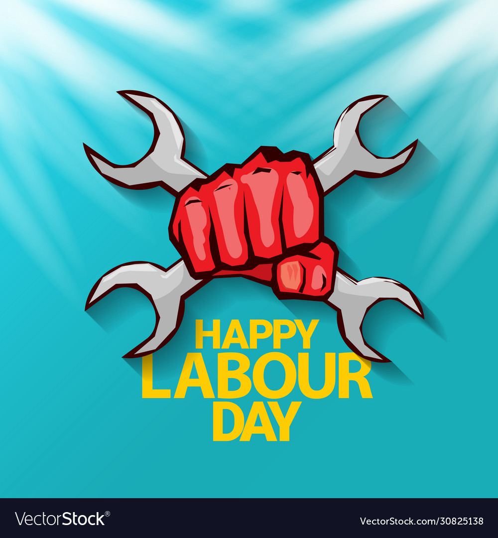 1 may happy labour day label with strong Vector Image