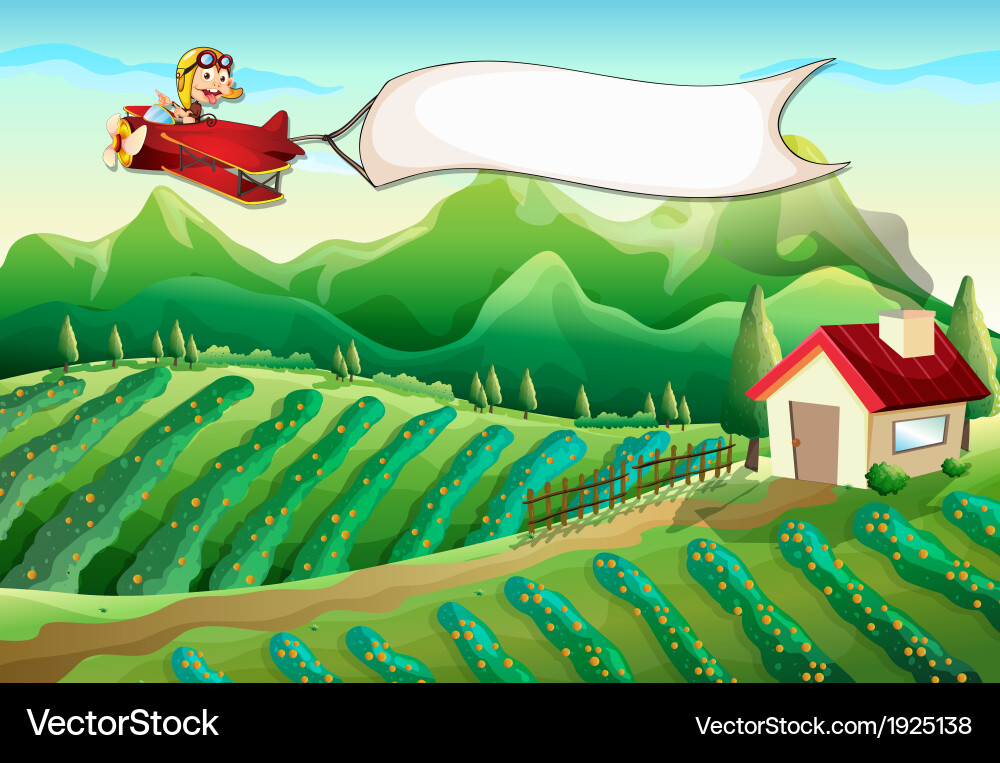 A Pilot With An Empty Banner Flying Above The Farm