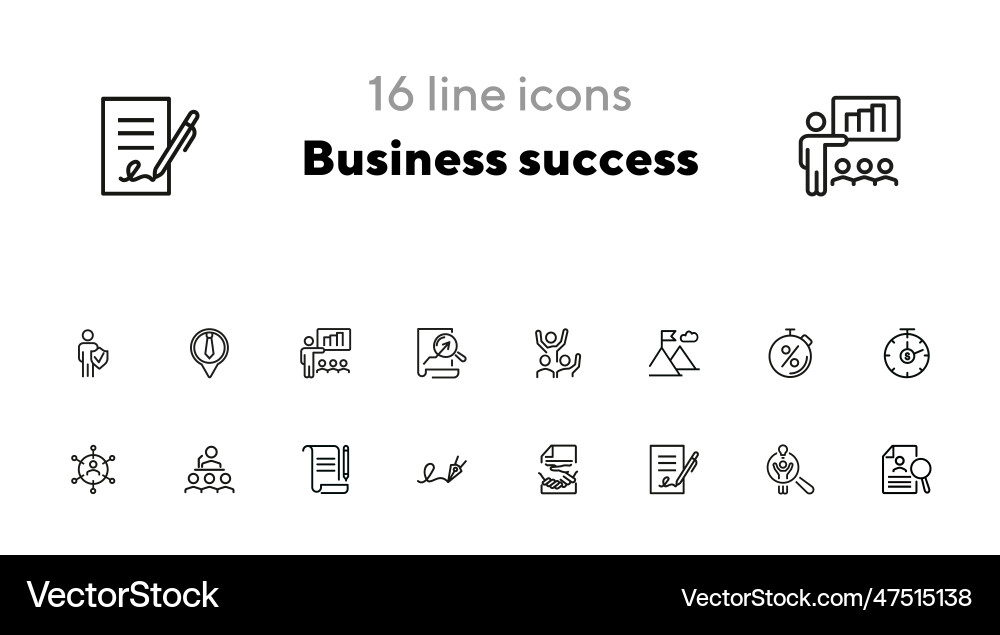 Business success line icon set Royalty Free Vector Image