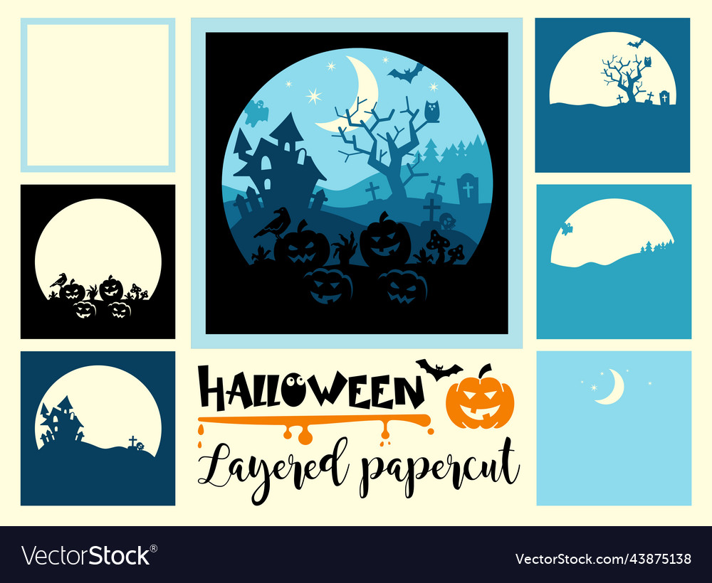 Halloween Papercut Card - Moon & Cemetery