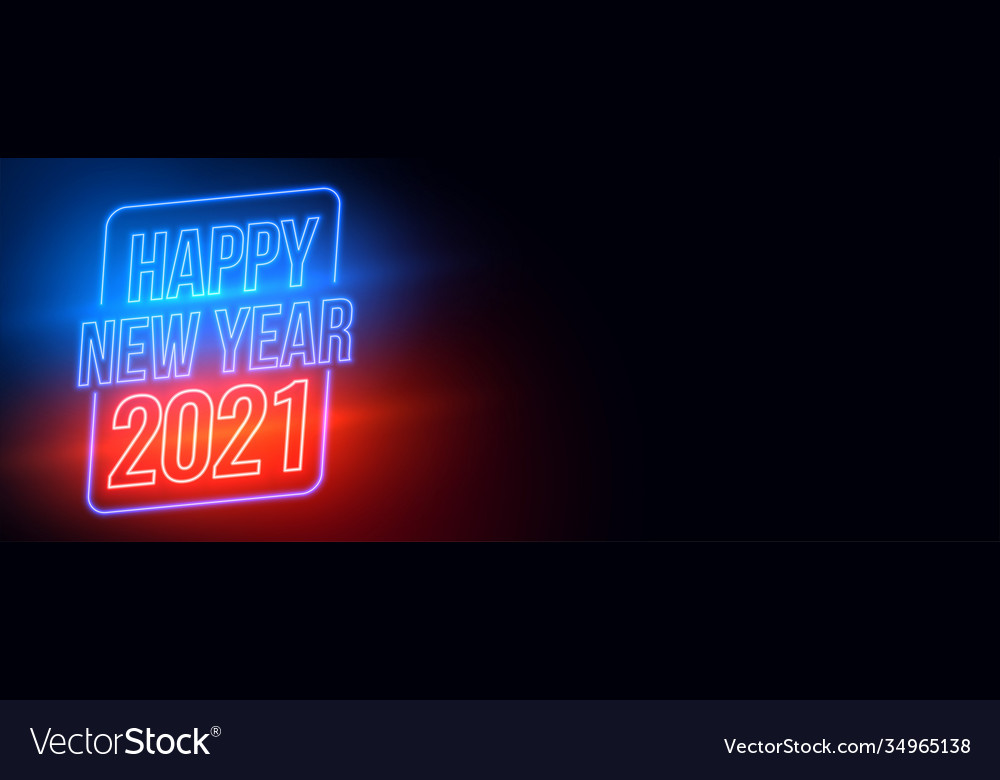 Happy new year 2021 neon glowing banner design Vector Image