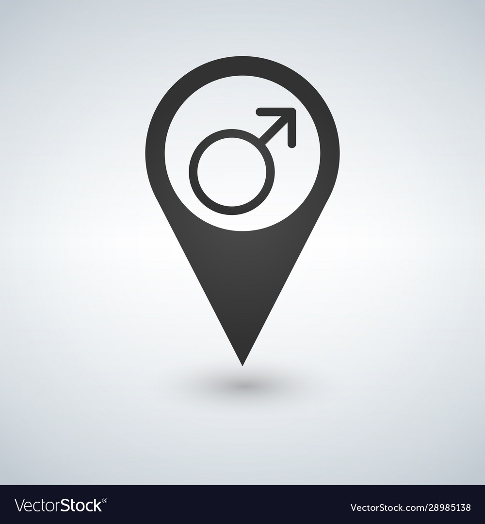 Male symbol on map pin location pointer isolated