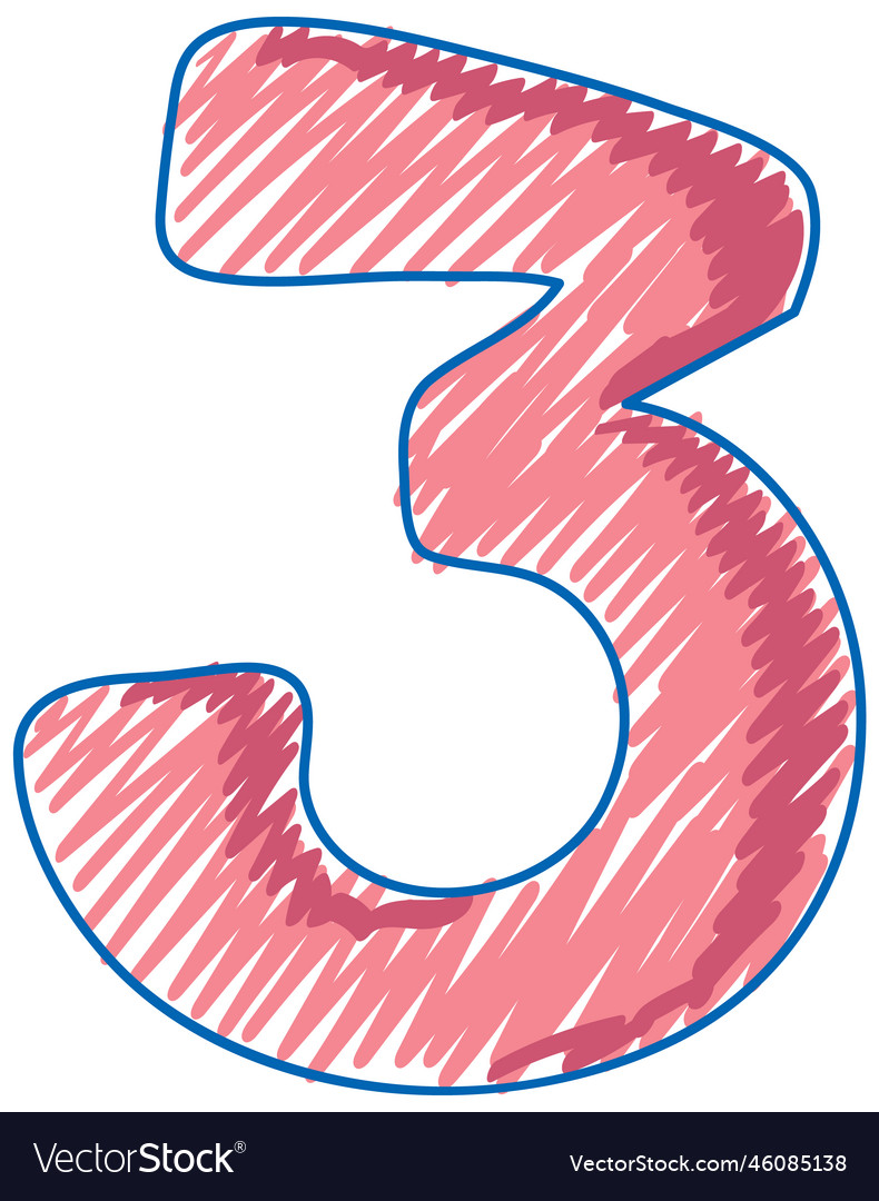 Number three in pencil colour sketch simple style Vector Image