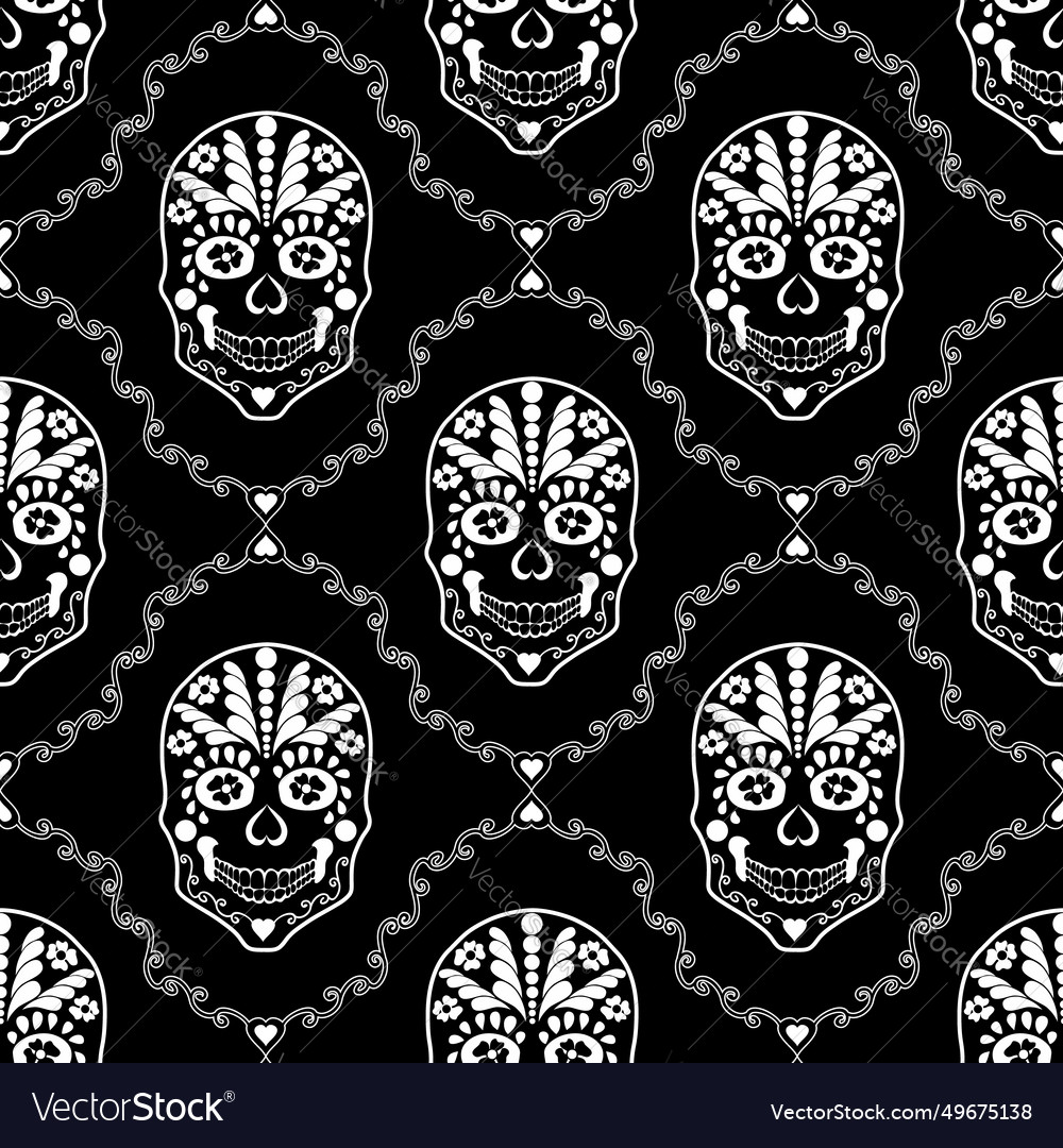 Ornamental seamless pattern design with skull Vector Image