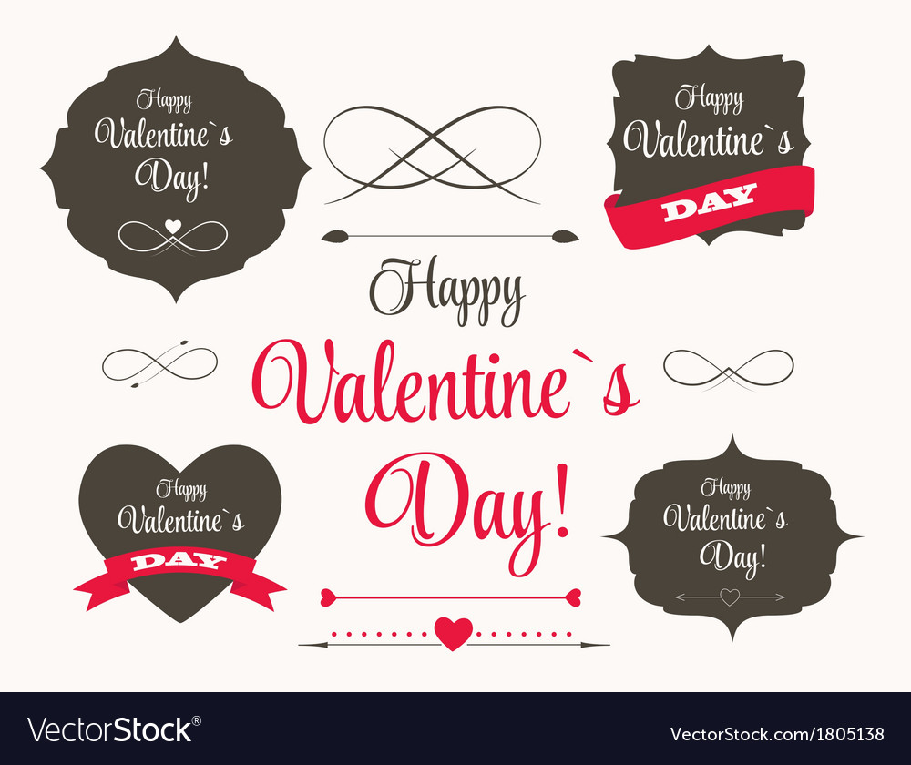 St valentine days labels elements arrows in retro