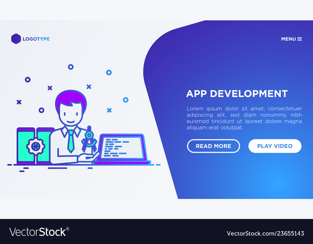 App development developer coding on laptop vector image App development developer coding on laptop