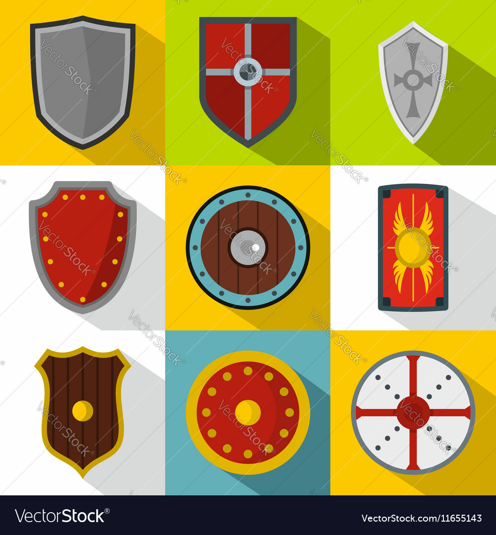 Combat shield icons set flat style