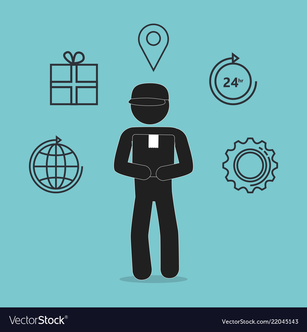 Delivery service worker character with set icons vector image Delivery service worker character with set icons