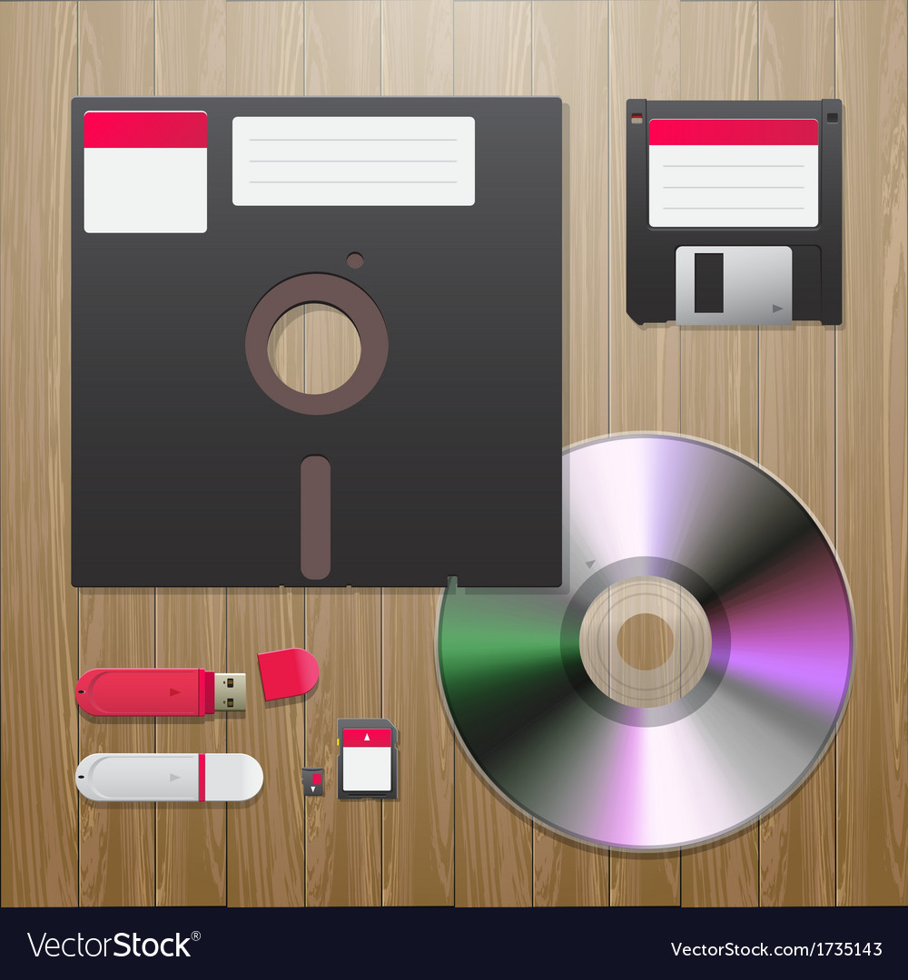 Digital data devices set on the wooden background Vector Image