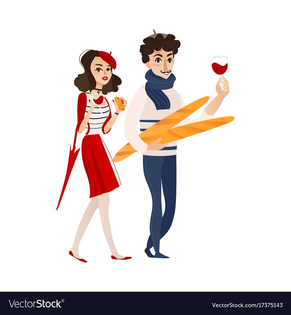 French Couple with Wine & Bread