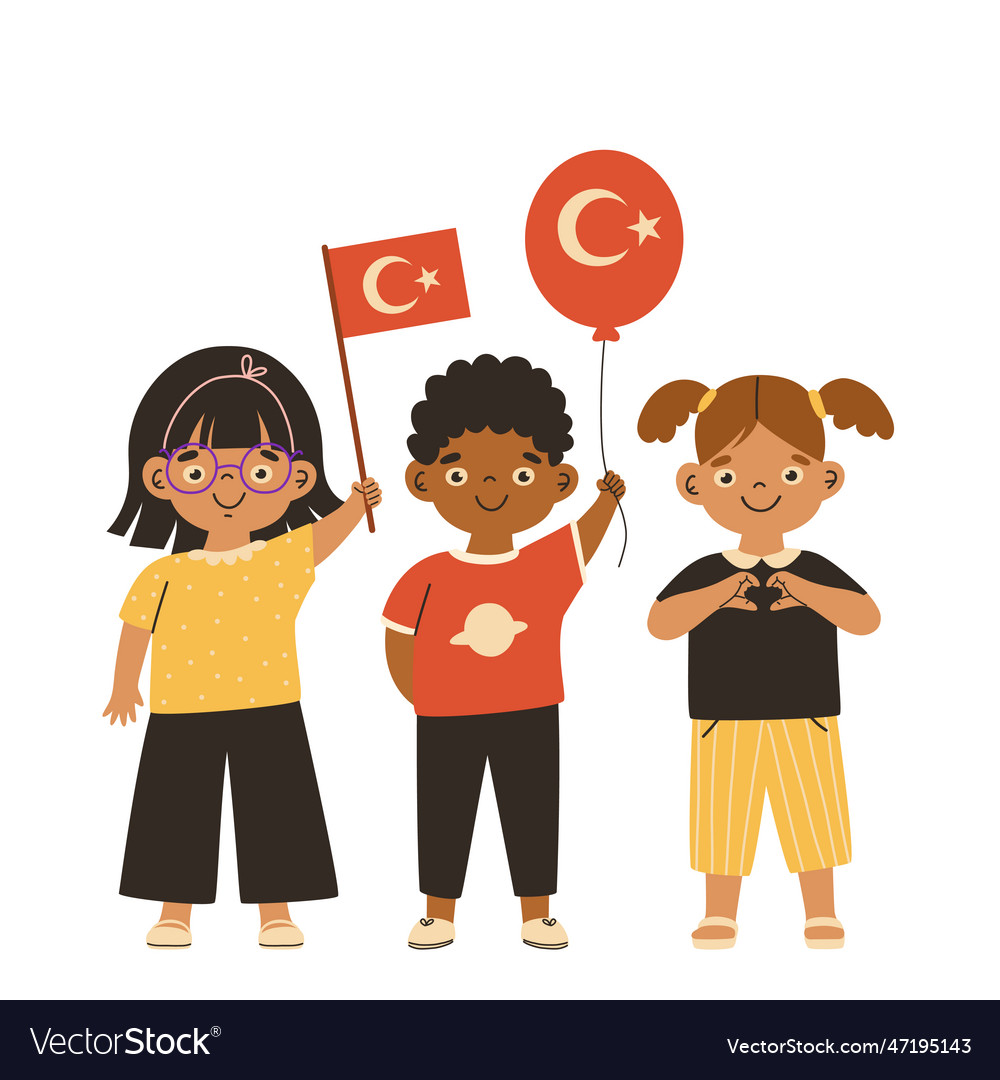 Kids with turkish symbolics Royalty Free Vector Image