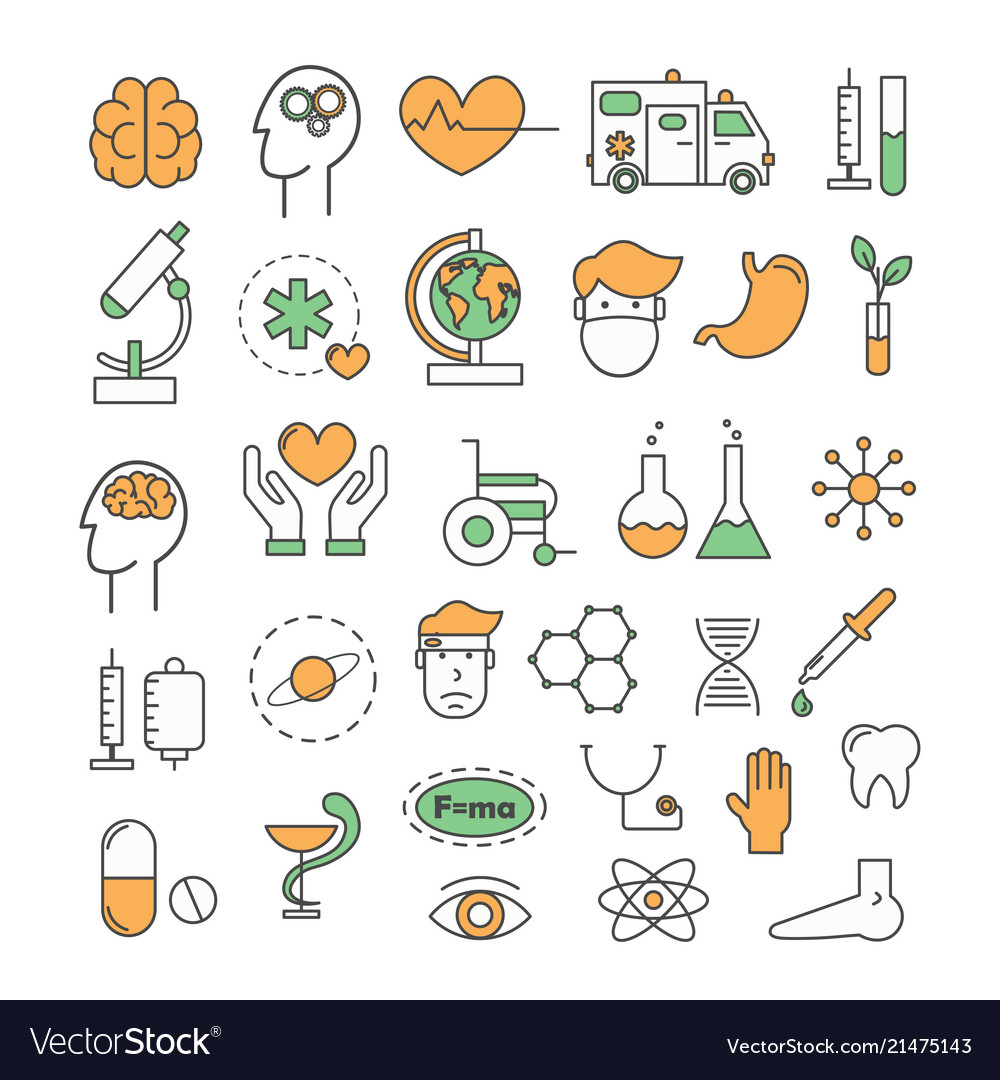 Thin line art style design medicine icons vector image Thin line art style design medicine icons