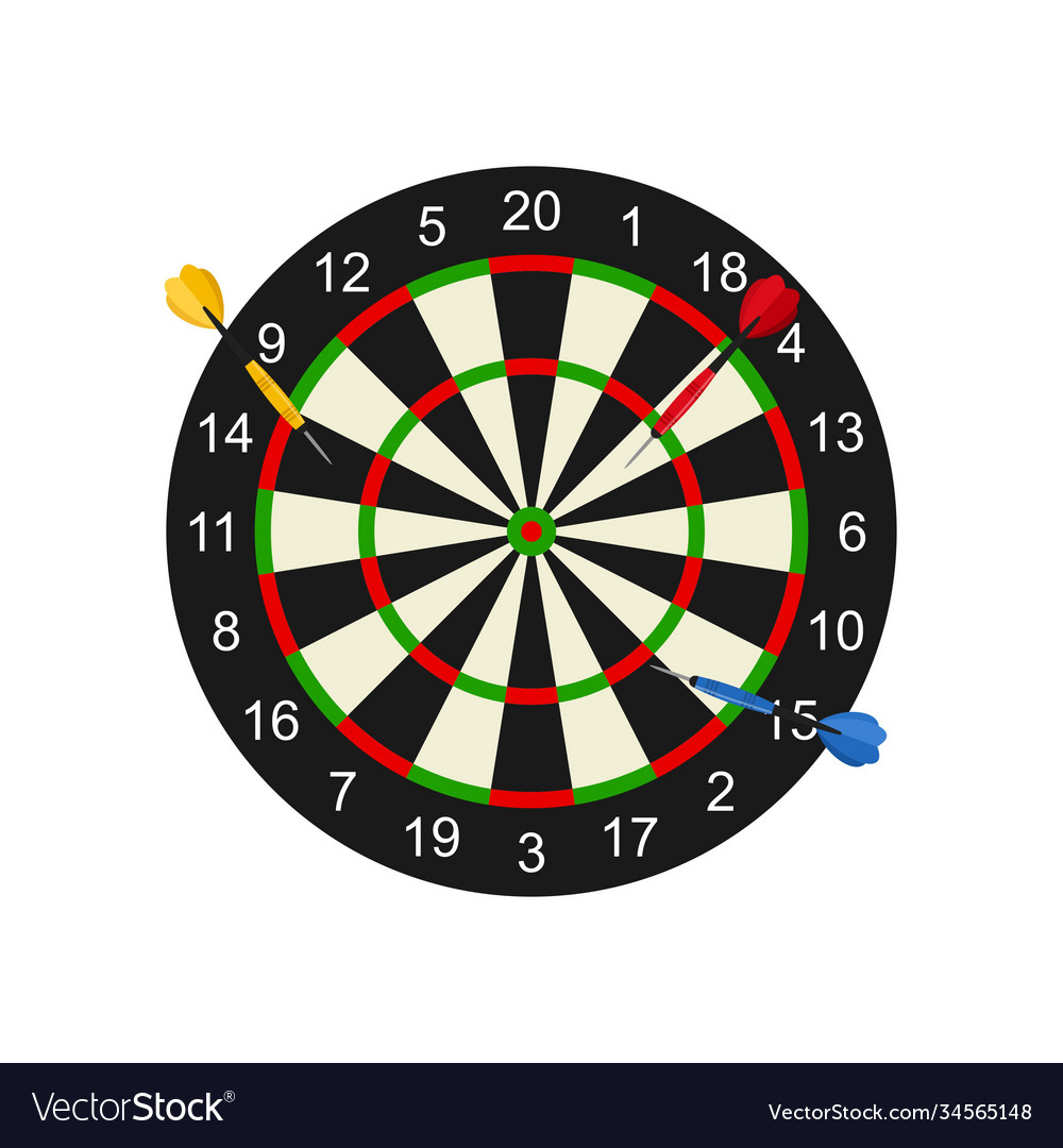 Classic dart board target and darts arrow