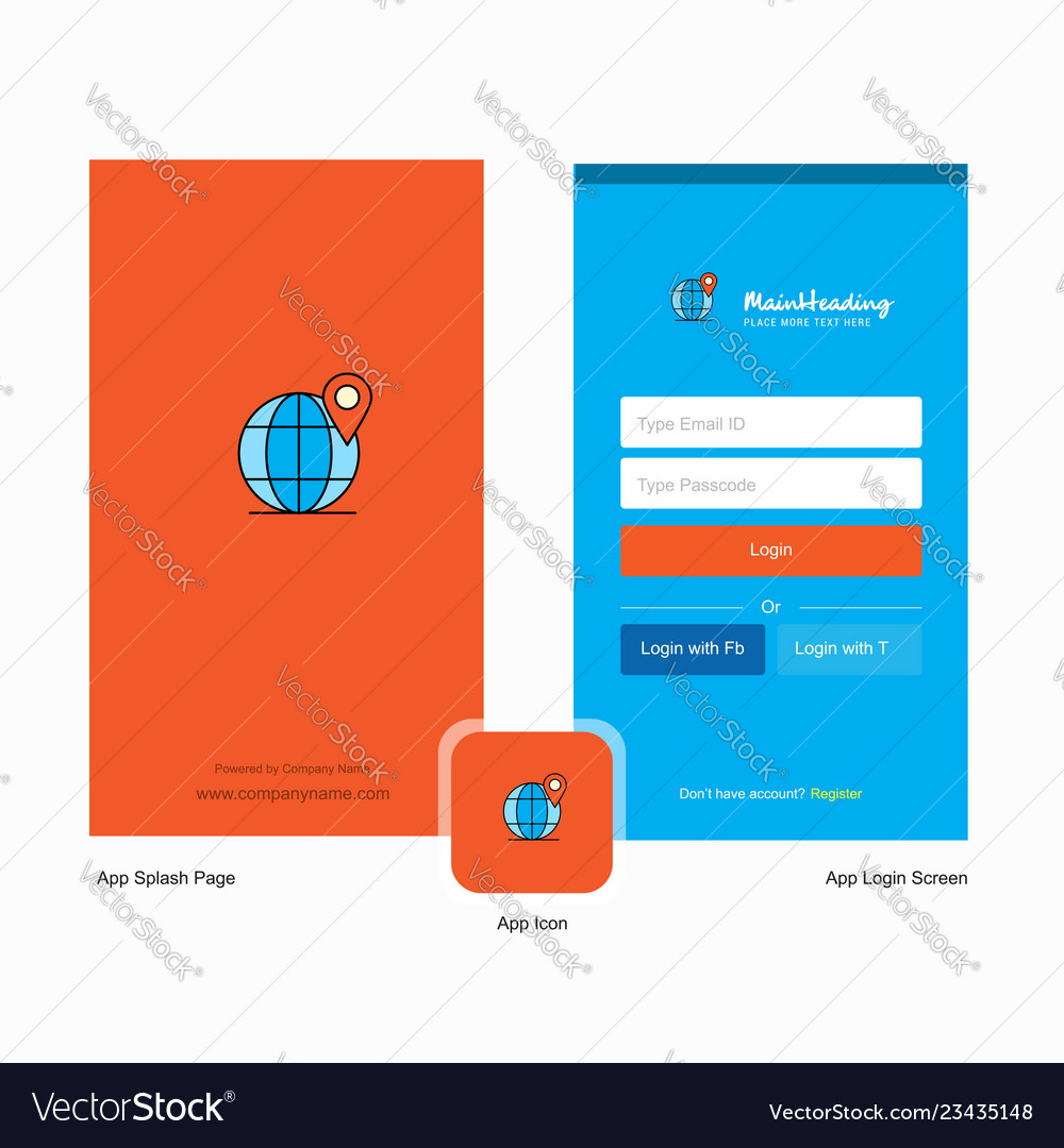 Company globe splash screen and login page design