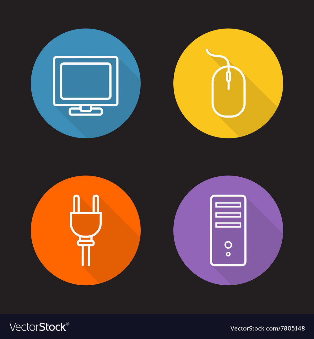 Computer electronics flat linear icons set