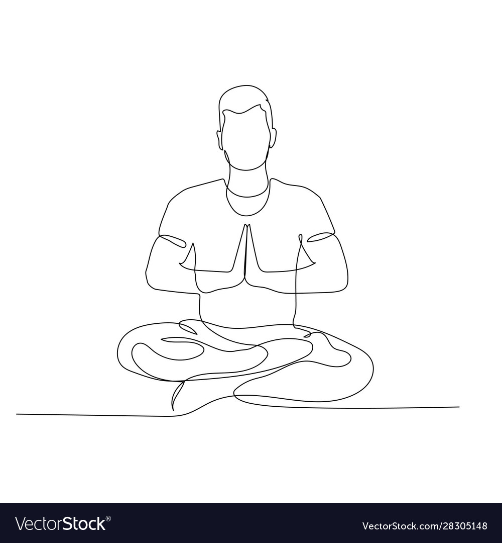 Continuous one line man sitting in lotus position Vector Image